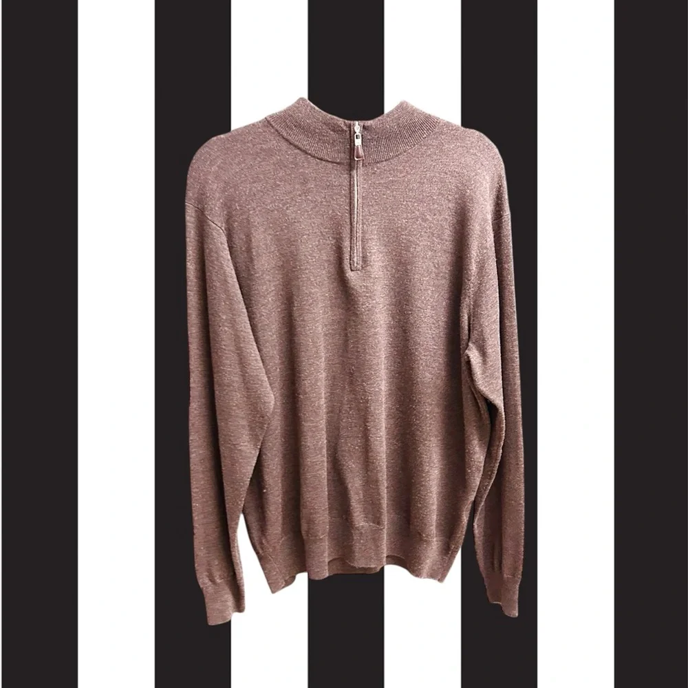 Peter Millar Merino Wool Silk Sweater Quarter Zip Long Sleeve Men’s XL Brown - Picture 3 of 8